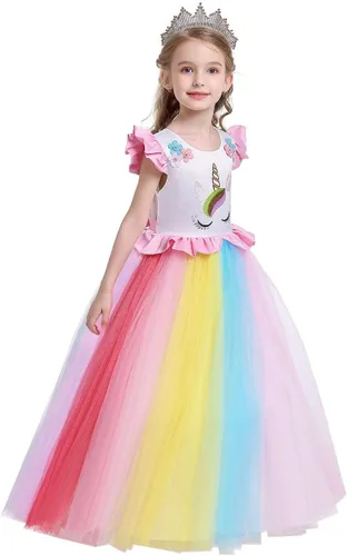 Vista 36 de REXREII Vestido de tul sin mangas para fiesta de unicornio para niñas, disfraz de carnaval, princesa, cumpleaños, Navidad, vestido largo
