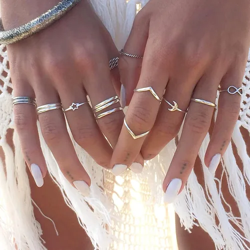 Vista 2 de Long tiantian Anillos para adolescentes y niñas, conjuntos de anillos apilables para mujeres, anillos vintage para nudillos, regalos