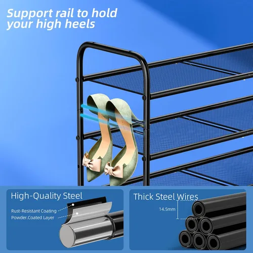 Vista 6 de SUFAUY Zapatero de malla de 3 niveles, estante de zapatos de metal para armario de 33 pulgadas de ancho, resistente, negro