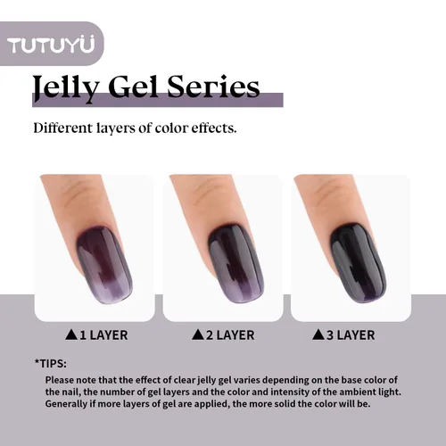 Vista 2 de Esmalte de uñas en gel color púrpura oscuro de medianoche - 15ml de esmalte de uñas en gel Jelly color morado negro, color traslúcido