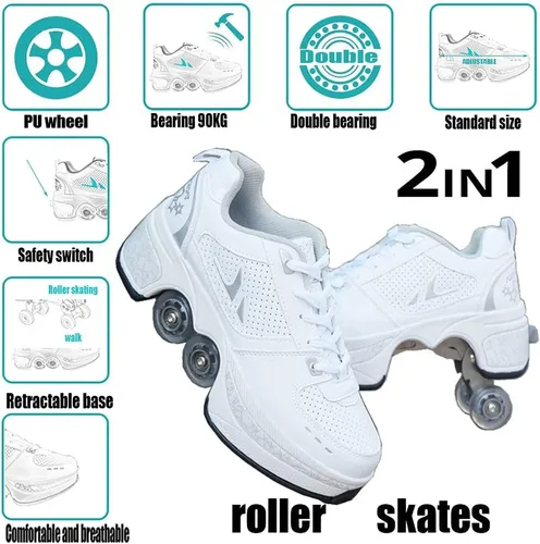 Vista 5 de Patines para mujeres, zapatos con ruedas para niñas, zapatos retráctiles para niños, zapatos de parkour para adultos, patines en línea, patines