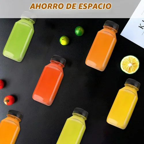 Vista 5 de Leaflai Botellas de jugo – Botellas de 8 onzas con tapas, 12 recipientes de plástico para jugo con tapas, recipientes de bebidas reutilizables