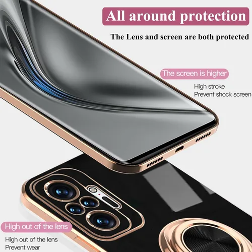 Vista 7 de Compatible con Xiaomi Redmi Note 10 Pro Case Ring Holder Magnet Silicone, Xiaomi Redmi Note 10 Pro Funda de silicona delgada blanca cubierta negra