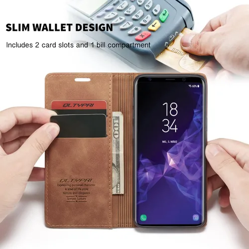 Vista 2 de Funda de cuero estilo cartera vintage para Samsung S