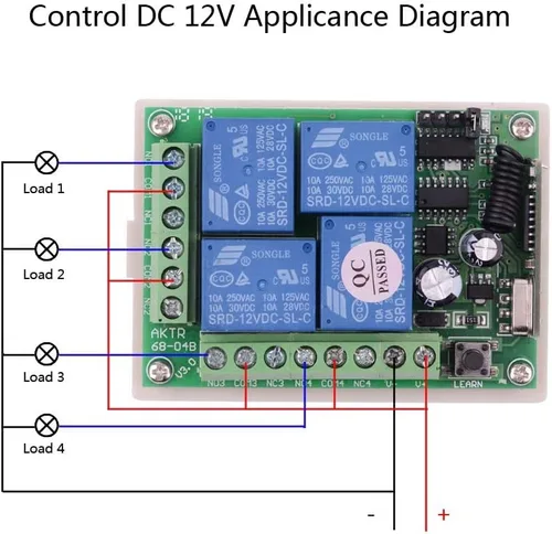 Vista 6 de Interruptor de control remoto DC 12V 4 canales universal 433Mhz Control remoto interruptor momentáneo para control inalámbrico y más