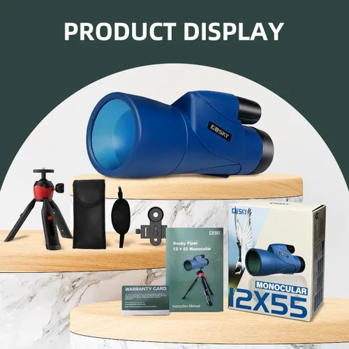 Vista 6 de Gosky - Telescopio monocular, monocular de 12 x 55 HD para adultos con prisma BAK4 y lente FMC, monocular ligero con adaptador para smartphone