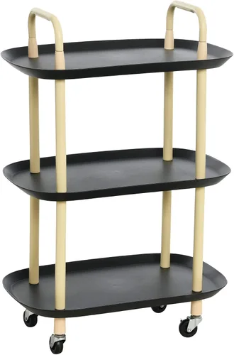 Vista 11 de Main + Mesa Carrito moderno de plástico y metal de 2 niveles, negro y verde oscuro