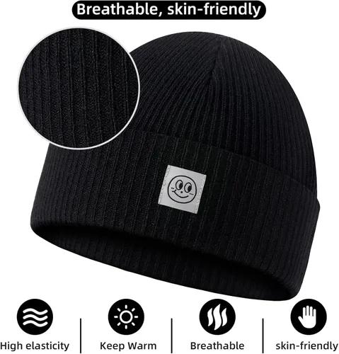 Vista 3 de Gorro para hombre con gorro de invierno con sonrisa, unisex, de punto, suave, cálido, con puños
