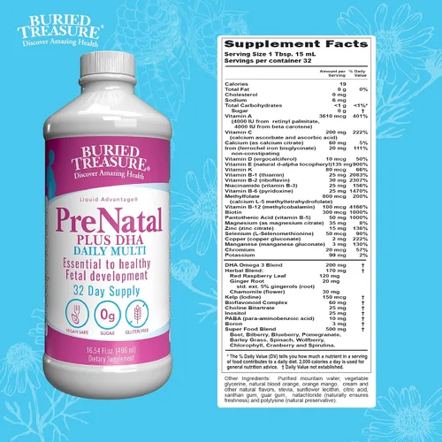 Vista 2 de Buried Treasure Prenatal Plus DHA Complete, 16 onzas, hierro DHA Omega3 natural