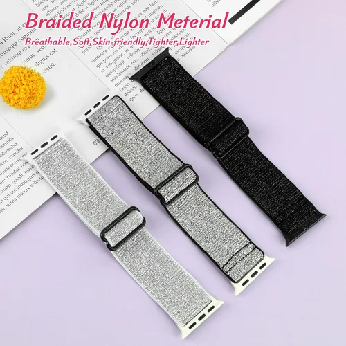Vista 4 de Paquete de 3 bandas elásticas brillantes compatibles con Apple Watch Band de 1.99 pulgadas, 1.49 pulgadas, 1.57 pulgadas, 1.57 pulgadas, 1.61