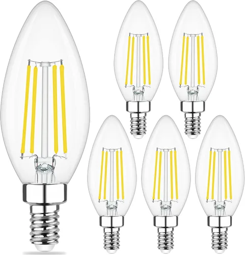 Vista 8 de Cotanic Bombilla LED regulable para candelabro de 2700 K, luz blanca cálida, base E12, equivalente a 60 W, bombilla tipo B con forma de vela
