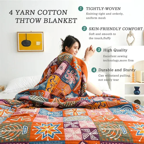 Vista 189 de MSGKV - Manta bohemia/primaveral de algodón para sofá y sala de estar, de gasa acogedora, de 50 x 60 pulgadas 50"x60" Cotton Throw, Woven Bird