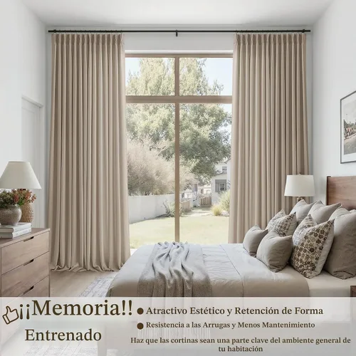 Vista 5 de TWODRAPES Burlywood - Cortinas plisadas de lino grueso de abedul de 96 Abedul Burlywood