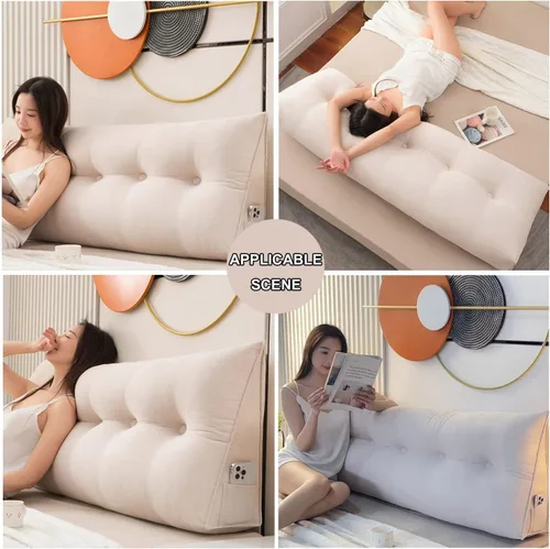 Vista 5 de Almohada grande triangular para respaldo, almohada de lectura suave para relleno, cojín lumbar para el hogar, lavable para dormitorio, sofá cama