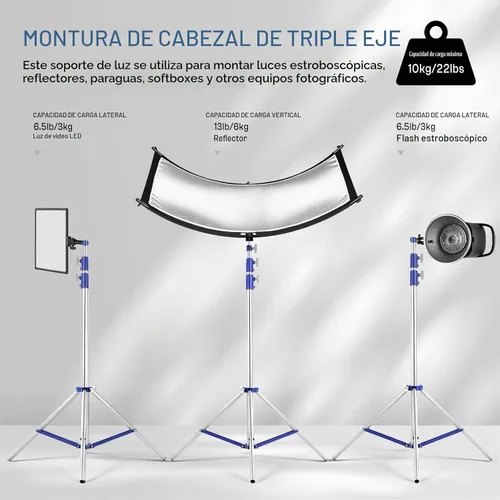 Vista 4 de Soporte de Luz para Fotografía, Soporte de Trípode de Acero Inoxidable Resistente de 10.5 pies/320 cm con Tornillo Universal de 1/4” a 3/8”, Soporte