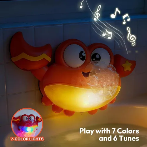 Vista 2 de Juguetes de baño para bebés de 2 a 4 años, máquina de burbujas de cangrejo con música, luces LED, juguetes de baño iluminados para niños