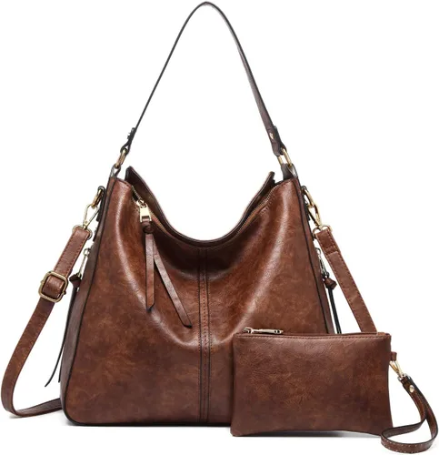 Vista 15 de Bolso tote para mujer, carteras de cuero PU, bolsos de hombro hobo de moda con correa de hombro ajustable Albaricoque