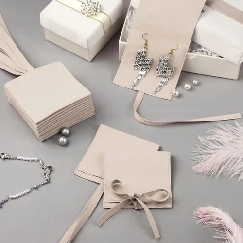 Vista 6 de Lothee 40 piezas de bolsa de joyería de microfibra de 8x8 cm, bolsas de regalo pequeñas de lujo con lazo de microfibra para embalaje de pulseras