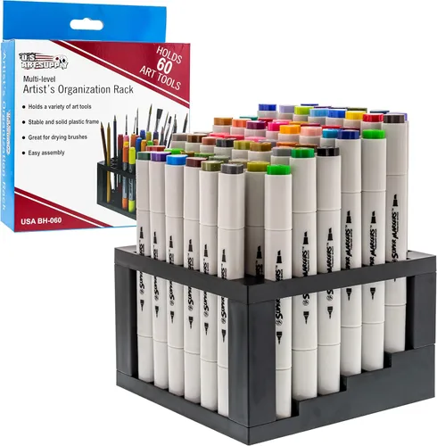 Vista 7 de U.S. Art Supply - Soporte y organizador redondo de plástico para pinceles de artista con 50 agujeros - Estante para pinceles de pintura, pinceles