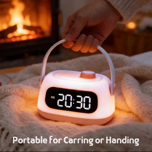 Vista 2 de QANYI Faroles para niños, luz nocturna portátil y recargable para habitación de niños con regulación y hora de reloj, linterna LED de campamento