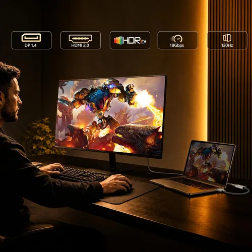 Vista 7 de Adaptador activo de DisplayPort a HDMI, convertidor DP 1.4 a HDMI 2.0