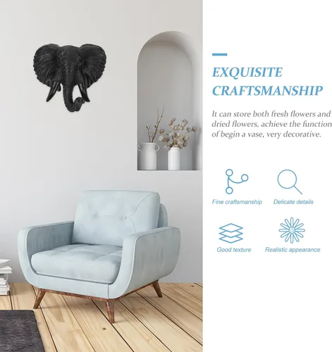 Vista 5 de Luxshiny Decoración de pared de cabeza de elefante, escultura de animales 3D, resina para colgar en la pared, arte africano de vida silvestre