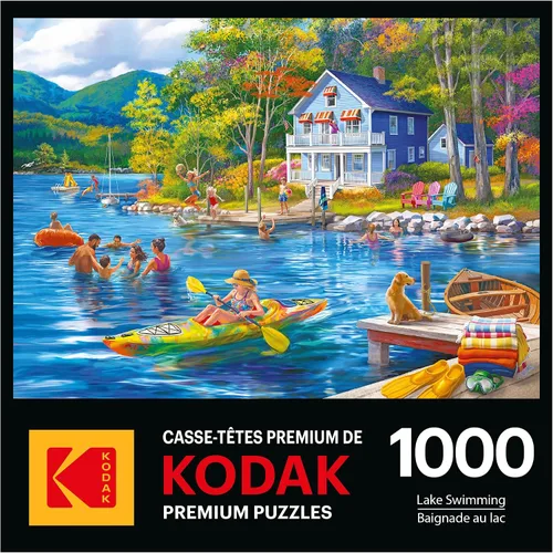 Vista 4 de RoseArt - Kodak Premium - Natación en el lago - Rompecabezas de 1000 piezas para adultos