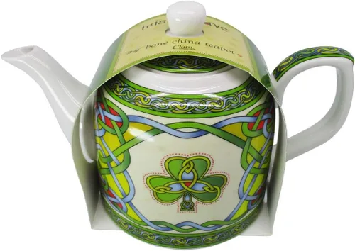 Vista 2 de Royal Tara Clara - Tetera de porcelana de trébol, tetera irlandesa con nudo celta con tapa extraíble, hecha de porcelana de hueso, apta