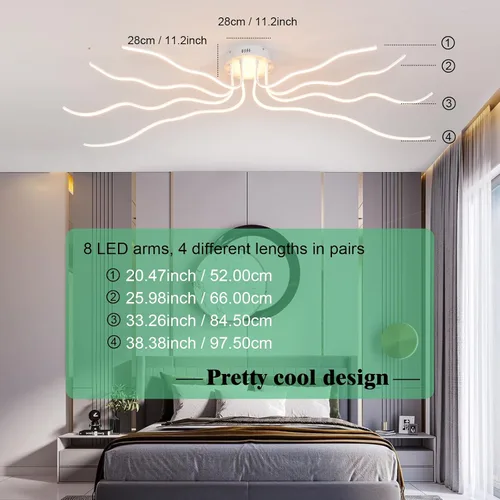 Vista 6 de Lámpara de techo LED moderna regulable para comedor, lámpara de cocina de lujo, 8 luces, cerca de techo, montaje empotrado