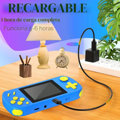 Vista 3 de Juegos de mano para niños con 218 juegos de video incorporados, juguetes de viaje portátiles para niños de 4 a 13 años con batería recargable, Azul