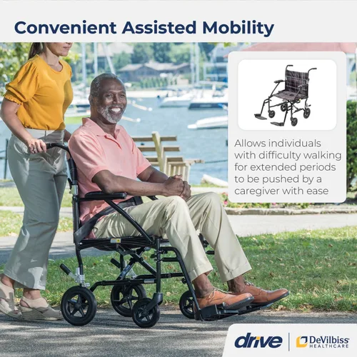 Vista 2 de Silla de ruedas Drive Medical Fly Lite de aluminio ultraligero, silla de transporte, DFL19-BLK, 19", Black Frame, 1, 1 Folding Transport