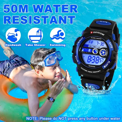 Vista 3 de CKV Kids Digital Watch Boys Teenage Watches Ages 5-18,50M Waterproof Multifunctional Sport Watches with 7 LED Backlight Alarm Calendar Timer for