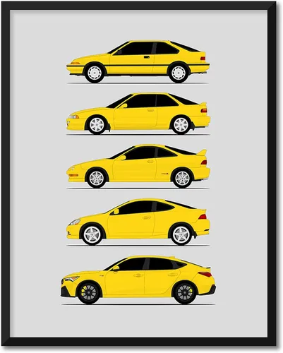 Vista 21 de Custom Car Posters Póster hecho a mano compatible con Acura Integra Evolution Generations e impresión de Acura Integra, multicolor, 8 x 10 pulgadas