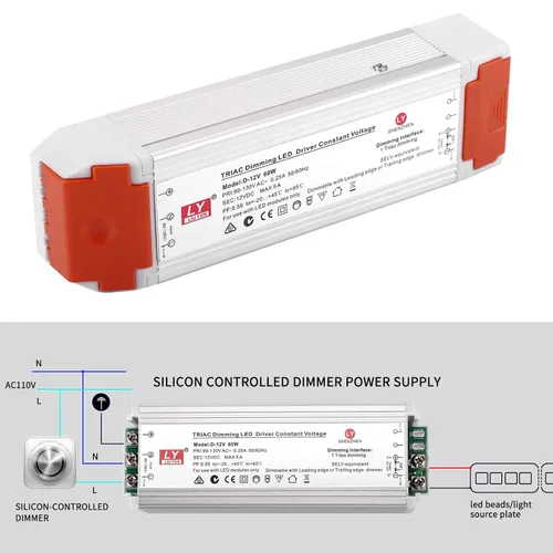 Vista 3 de Controlador LED regulable 12V 60W Universal Regulado DC 12V Interruptor Fuente de alimentación Regulable Transformador de bajo voltaje para tira LED