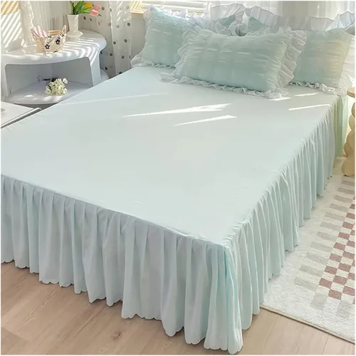 Vista 4 de ADovz Juego de ropa de cama con volantes y encaje, falda de cama para mujer, color sólido, tamaño Queen, juego de funda de edredón para cama doble