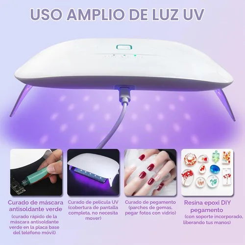 Vista 2 de Lámpara de uñas LED UV de 48 W, mini luz UV para esmalte de uñas de gel X / resina, luz de curación flash USB manos libres para arte de uñas