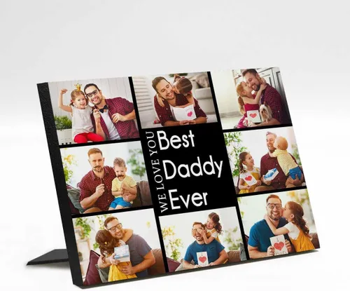 Vista 36 de InterestPrint Panel de fotos personalizado para papá y nombre para exhibición de mesa, Papá te amamos más que todas las estrellas en el cielo, marco