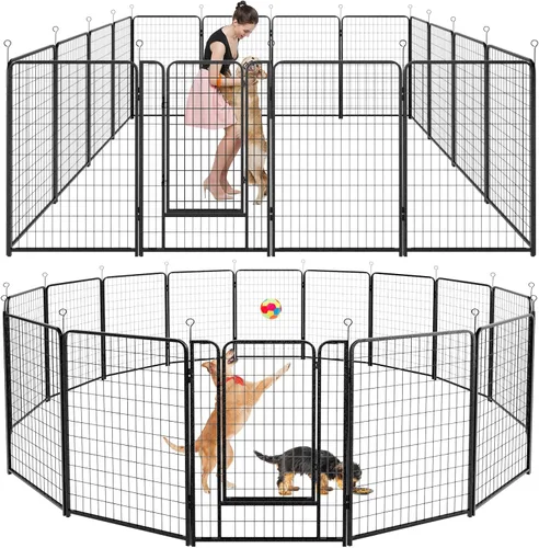 Vista 12 de Kfvigoho Corralito para perros para exteriores, extra ancho, 12 paneles de valla resistente para perros, 32 pulgadas de altura, antioxidante
