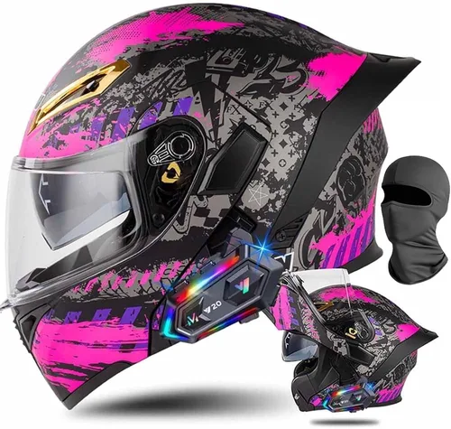 Vista 8 de Cascos de motocicleta modulares con Bluetooth de doble visera, aprobados por DOT FMVSS 218, casco de motocicleta abatible de cara completa