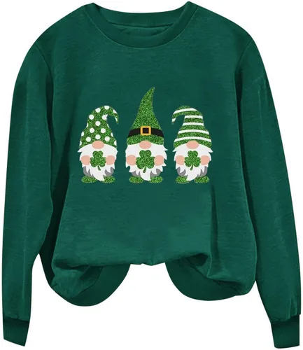 Vista 4 de SPZTSX Gnome St Patricks Day Shirt Women Oversized Casual Crewneck Pulllover Sweatshirt Lucky Shamrock St.Paddys Day Clothes