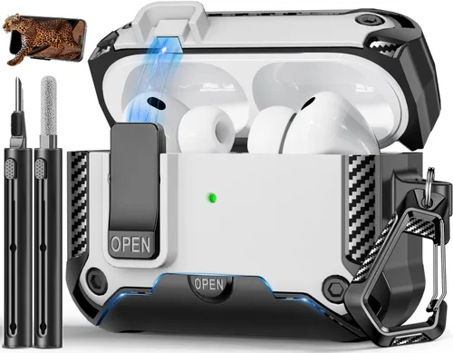 Vista 39 de Funda para AirPods Pro de 2 generación con soporte para teléfono, diseño de interruptor automático de protección completa contra caídas con kit