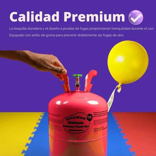 Vista 6 de GreatWhip Tanque de helio de 22L hasta 100 globos de látex, tanque de helio para globos en casa, globos de látex y cintas incluidos