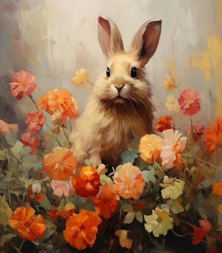 Vista 8 de ZMHZMY Kit de pintura al óleo por números para adultos, principiantes, conejo y flores, pintura en lienzo por números, manualidades para decoración