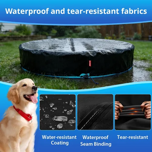 Vista 3 de QH.HOME - Cubierta redonda para piscina para perros de 47 a 48 pulgadas con sistema de correa de trinquete Se adapta a piscinas para perros