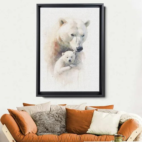 Vista 6 de Fox Mother Cub Print, In The Style Of Stencil-Based, Ivory, Kids Wall Art, Kids Wall Art Display, Mom And Baby Animal Art Print