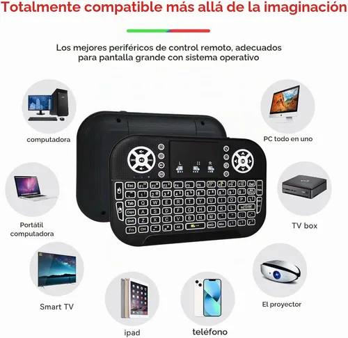 Vista 6 de Mini teclado Bluetooth A8, dos modos (2.4 GHz/Bluetooth) controlador de teclado inalámbrico con panel táctil y mouse combinado, retroiluminación RGB
