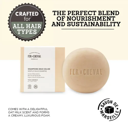 Vista 3 de Fer à Cheval Gentle Solid Shampoo 3.53 oz/3.53 onzas – Aceite de oliva orgánico y manteca de karité, aroma natural de leche de avena, sin silicona