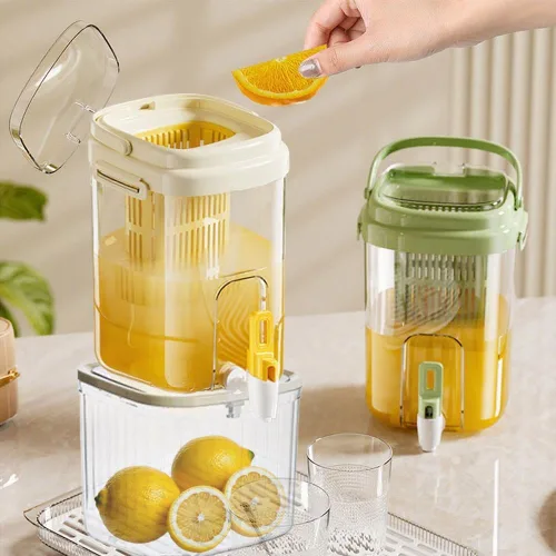Vista 5 de Dispensador de bebidas de plástico de 0.6 galones, recipientes de jugo para individuos o familias pequeñas, dispensador de bebidas de hielo