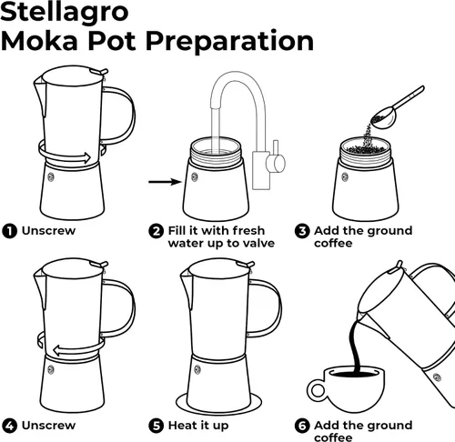 Vista 8 de Cafetera de acero inoxidable Moka Pot de 6 tazas (12 onzas líquidas), cafetera de estufa para inducción, estufas de gas y eléctricas, cafetera
