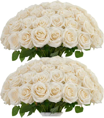 Vista 37 de 10 rosas artificiales abiertas, tallos de rosas artificiales para arreglos de boda, ramo de novia, centro de mesa, flores de seda sintética falsas